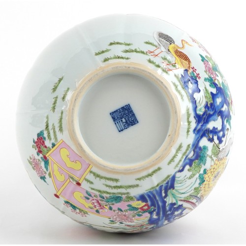  Large Chinese porcelain vase finely hand painted in the famille verte palette with birds of paradise... 