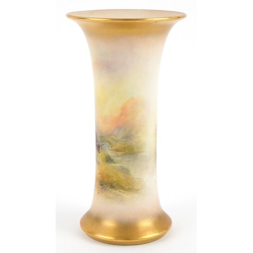  Harry Stinton for Royal Worcester, early 20th century trumpet vase hand painted with Highland cattle... 