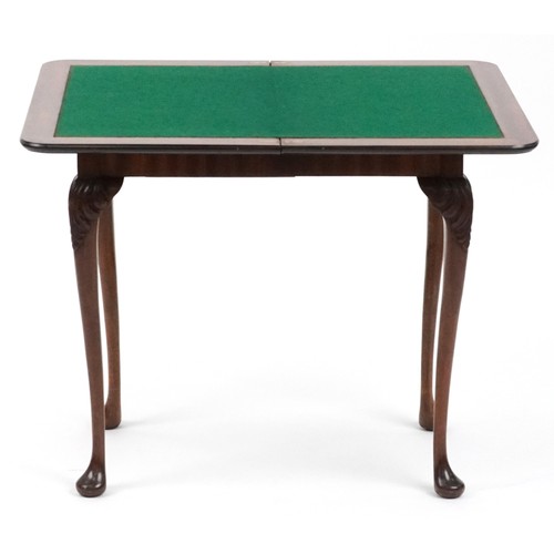 Victorian mahogany fold-over card table with baize lined interior, 75cm ...