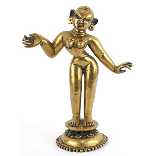 410 - Antique Indian heavy gilt bronze figure of Radha, approx 4.4kg, 30cm high.