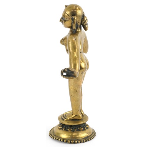 410 - Antique Indian heavy gilt bronze figure of Radha, approx 4.4kg, 30cm high.