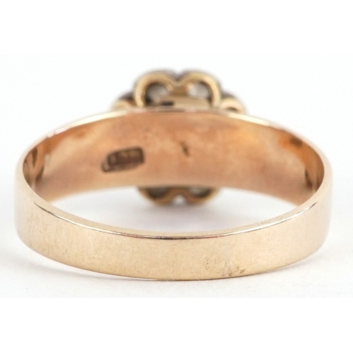 3031 - Antique 9ct gold old cut diamond cluster ring, size P, 3.3g.