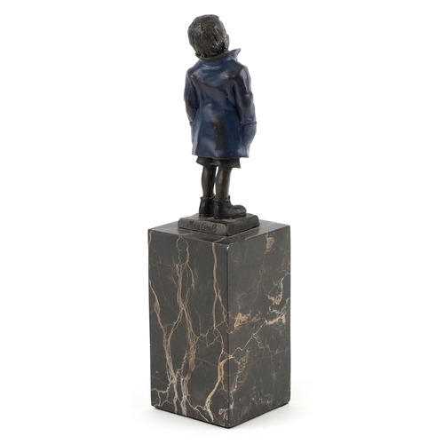 2 - After Franz Bergmann, Austrian cold painted bronze study of a boy raised on a black marble base,28cm... 