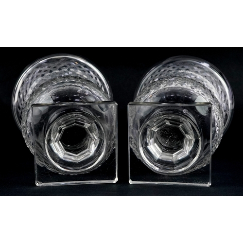 35 - Pair of Victorian cut crystal thistle vases, 20cm high.