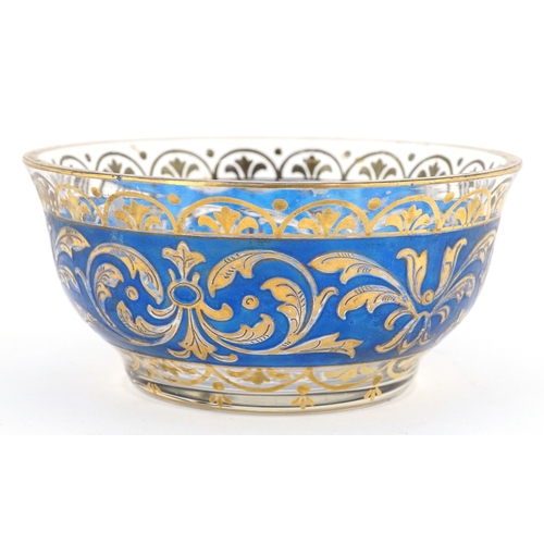 32 - Early 20th century glass bowl hand painted in gilt with scrolling foliage in the style of Moser, 12c... 