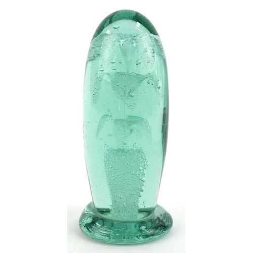34 - Victorian green glass controlled bubble dump paperweight, 12cm high.