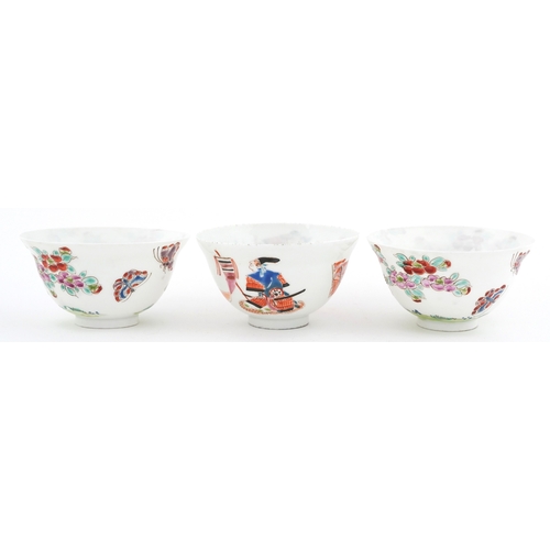 45 - Pair of Chinese porcelain rice bowls hand painted in the famille rose palette with insects amongst f... 