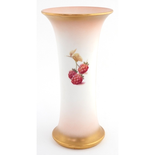 13 - Horace Price for Royal Worcester, early 20th century trumpet vase hand painted with fruit, marked G9... 