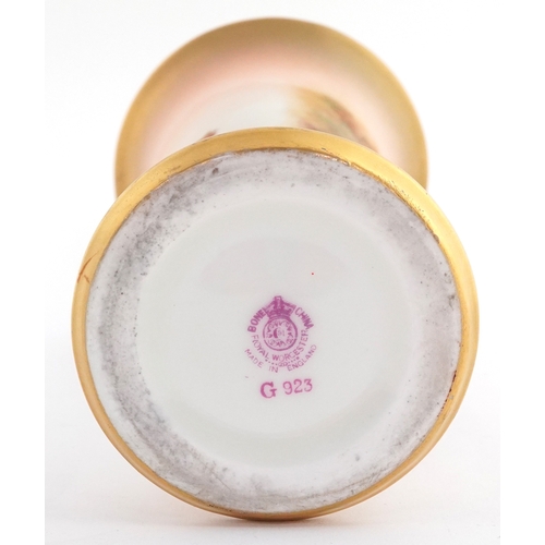 13 - Horace Price for Royal Worcester, early 20th century trumpet vase hand painted with fruit, marked G9... 