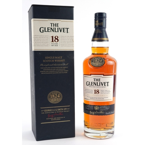 1002 - Bottle of Glenlivet 18 Year Single Malt Scotch whisky.