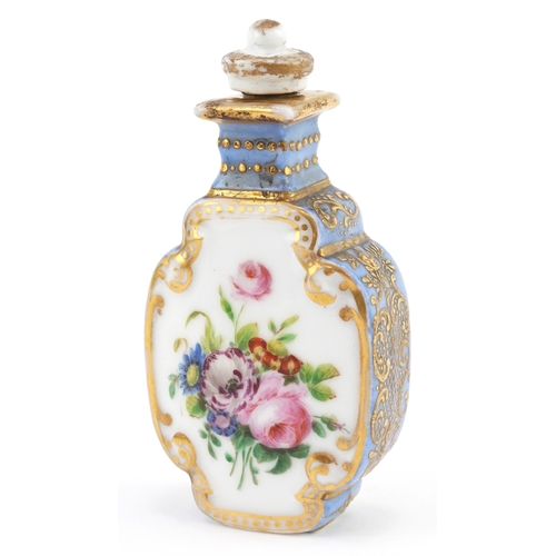 22 - Antique continental porcelain scent bottle hand painted with icons including a harp, having a floral... 
