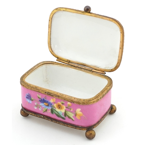 23 - 19th century enamelled jewellery casket with gilt bronze mounts, hand painted onto a rose ground wit... 