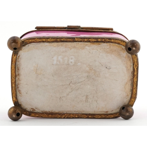 23 - 19th century enamelled jewellery casket with gilt bronze mounts, hand painted onto a rose ground wit... 