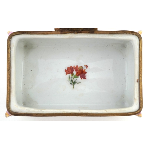 24 - Antique Meissen style porcelain jewellery casket hand painted onto a rose pink ground with gilded an... 
