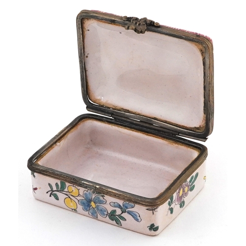 28 - Antique enamelled trinket box with hand painted floral decoration, 6.5cm wide.