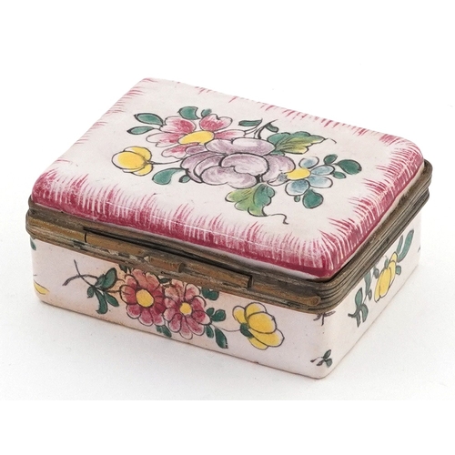 28 - Antique enamelled trinket box with hand painted floral decoration, 6.5cm wide.