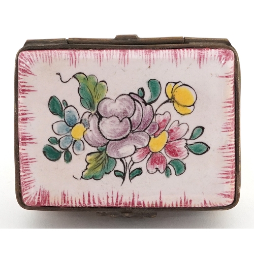 28 - Antique enamelled trinket box with hand painted floral decoration, 6.5cm wide.