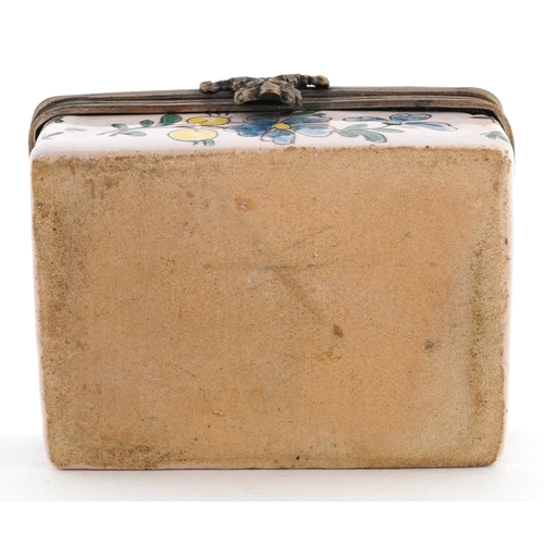 28 - Antique enamelled trinket box with hand painted floral decoration, 6.5cm wide.