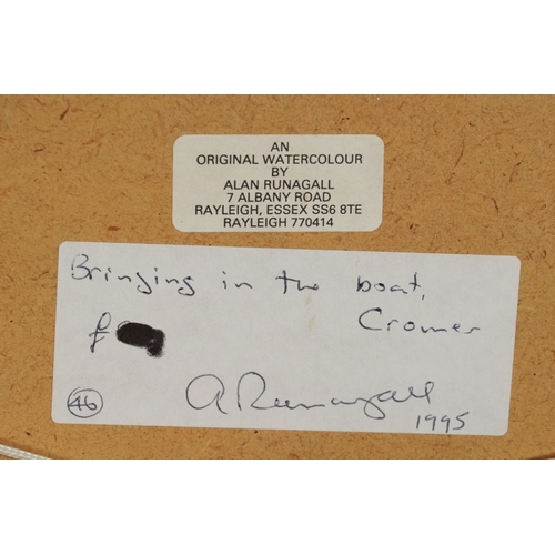 2132 - Alan Runagall - Bringing in the boat, Cromer, 20th century British school watercolour on paper, sign... 