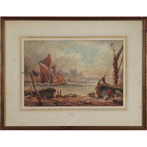 2166 - Harbour scene, 19th/20th century watercolour on paper, signed SG, mounted, framed and glazed, 33cm x... 