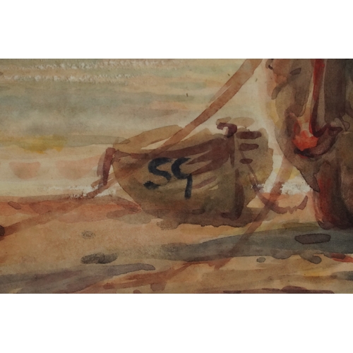 2166 - Harbour scene, 19th/20th century watercolour on paper, signed SG, mounted, framed and glazed, 33cm x... 