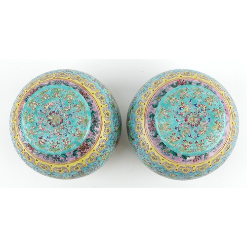 37 - Peranakan Straits or Nonya Straits type porcelain, pair of large Chinese jars and covers hand painte... 