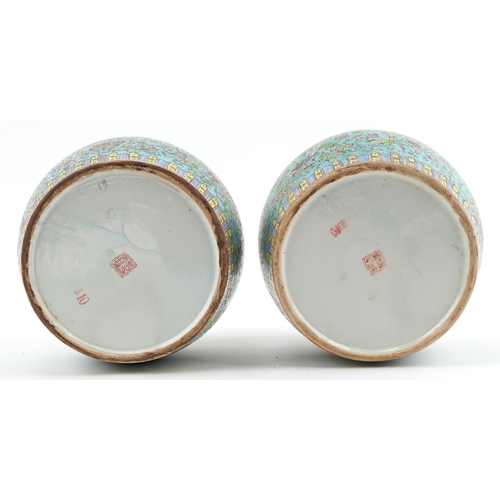 37 - Peranakan Straits or Nonya Straits type porcelain, pair of large Chinese jars and covers hand painte... 