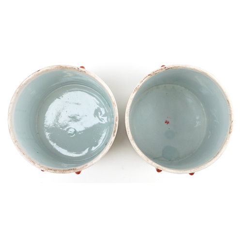 84 - Peranakan Straits or Nonya Straits type porcelain, pair of Chinese cylindrical jars and covers hand ... 