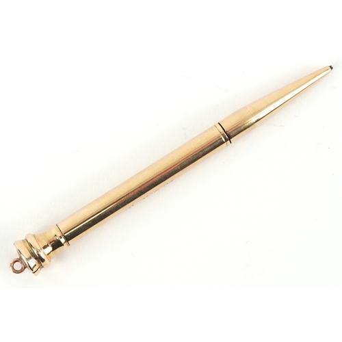 Early 20th century 9ct gold cased propelling pencil, 9cm in length