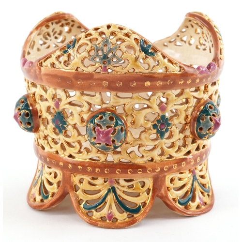 324 - Zsolnay Pecs, Hungarian porcelain pierced planter, numbered 1978, 13cm in diameter.