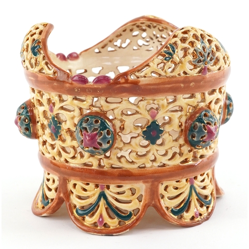 324 - Zsolnay Pecs, Hungarian porcelain pierced planter, numbered 1978, 13cm in diameter.