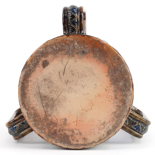 138 - Doulton Lambeth, Victorian silver mounted stoneware tyg decorated with foliage, impressed marks to t... 