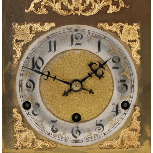 78 - Early 20th century German oak cased bracket clock having gilt dial, silvered chapter ring with Arabi... 