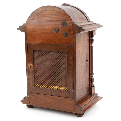 78 - Early 20th century German oak cased bracket clock having gilt dial, silvered chapter ring with Arabi... 