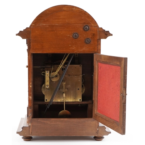 78 - Early 20th century German oak cased bracket clock having gilt dial, silvered chapter ring with Arabi... 