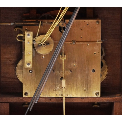 78 - Early 20th century German oak cased bracket clock having gilt dial, silvered chapter ring with Arabi... 