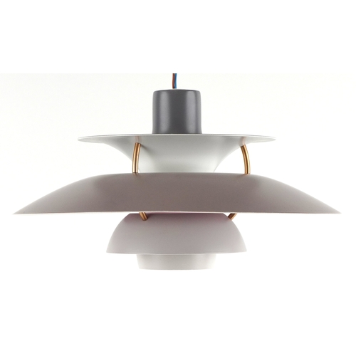 226 - Louis Poulsen Danish light pendant in mauve and pink, 30cm in diameter.