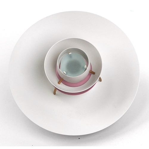 226 - Louis Poulsen Danish light pendant in mauve and pink, 30cm in diameter.