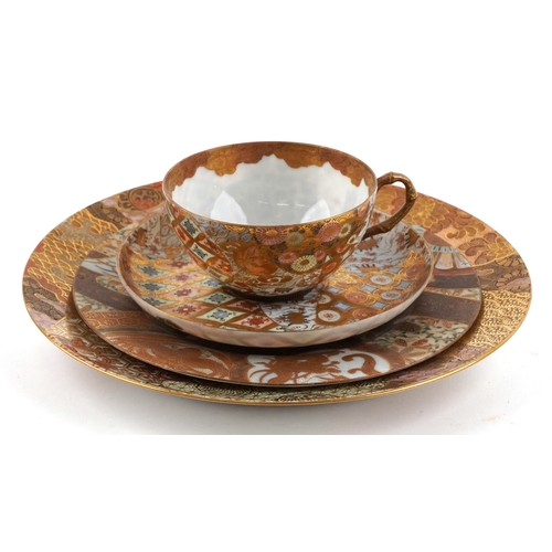 52 - Japanese Satsuma eggshell six place tea service finely hand painted with dragons and foliage, charac... 
