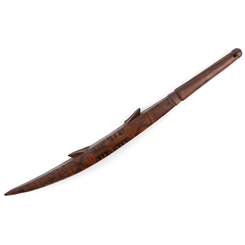 401 - Tribal interest Napa dance wand/club, possibly from the Santa Cruz Solomon Islands, hand painted wit... 