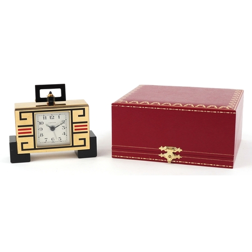 81 - Must de Cartier, Art Deco style Pendulette enamelled and lacquered alarm clock, numbered 891403208, ... 