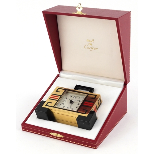 81 - Must de Cartier, Art Deco style Pendulette enamelled and lacquered alarm clock, numbered 891403208, ... 