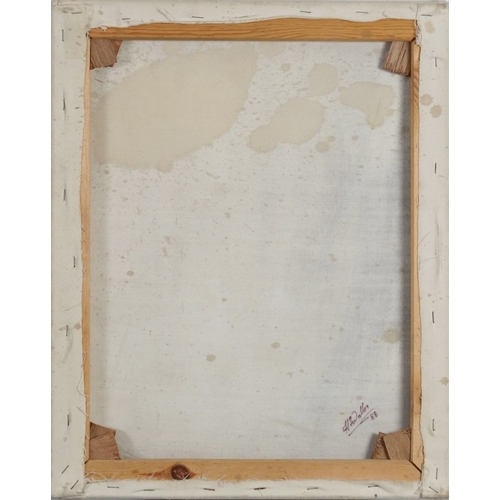 2111 - Study of an elderly female with a gold bowl, 20th century oil on canvas, indistinctly signed verso, ... 