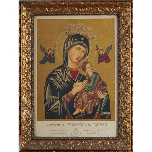 2138 - Our Lady of Perpetual Help illuminated icon, framed and glazed, 44cm x 31cm.