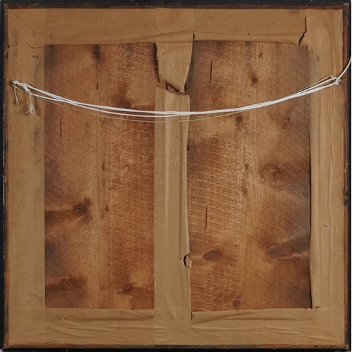 435 - 19th century Japanese painting on silk of a shrine, framed and glazed, 52cm x 52cm excluding the fra... 