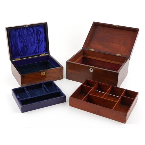 2581 - Victorian Tunbridge Ware inlaid workbox and one other Victorian workbox with brass inlay, housing a ... 