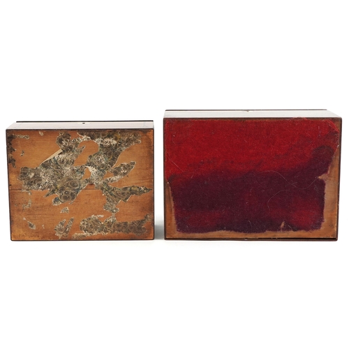 2581 - Victorian Tunbridge Ware inlaid workbox and one other Victorian workbox with brass inlay, housing a ... 