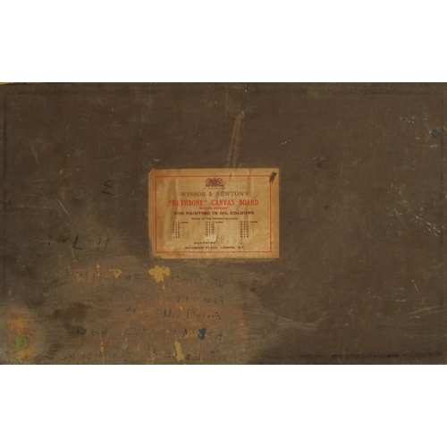 2148 - Coastal scene, 20th century oil on card, indistinctly signed, 25cm x 40cm.