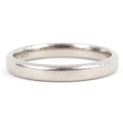 3025 - Brown & Newirth white metal wedding band, indistinct hallmarks, size M, 2.5g.