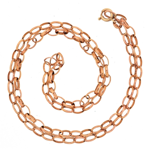 3058 - 9ct rose gold paperchain link necklace, 50cm in length, 2.8g.